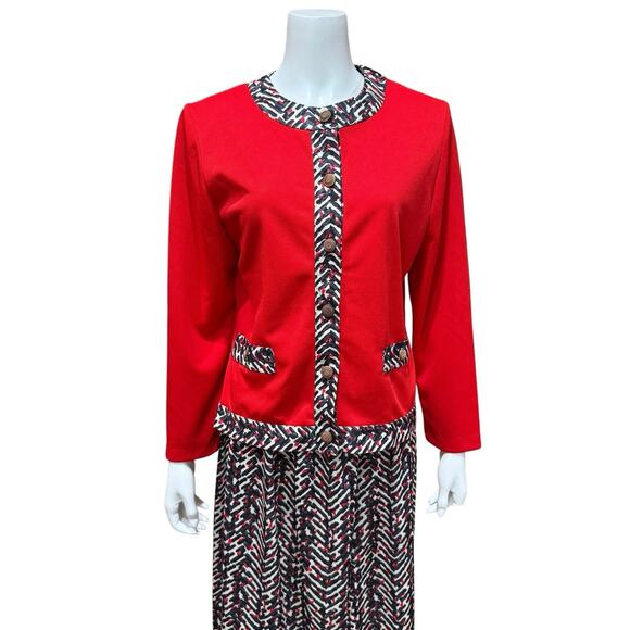Multicolor Red Skirt Suit Set 2 Pieces Made USA 12 - Picture 16 of 16
